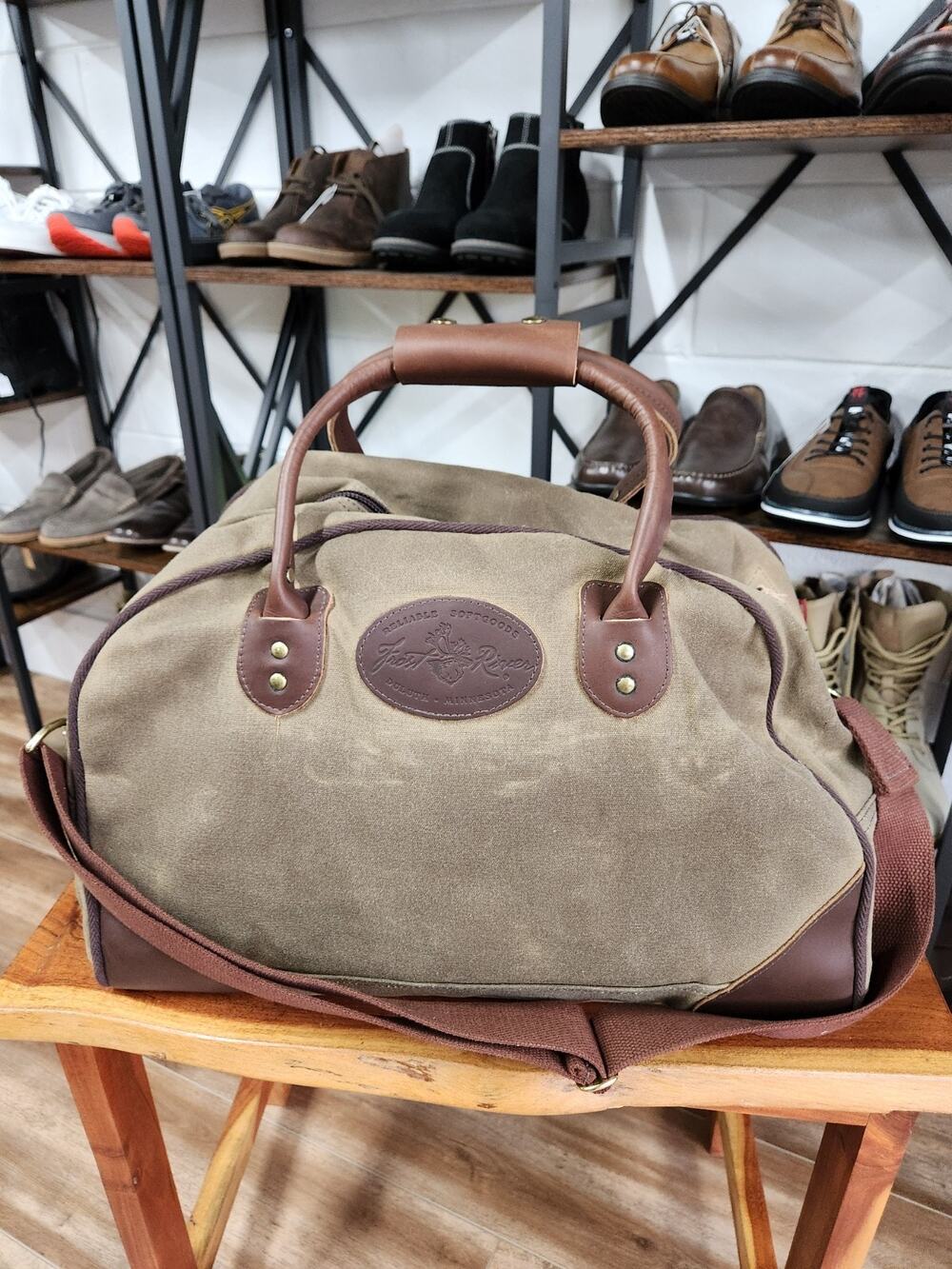 Frost River Flight Bag In Field Tan Waxed Canvas & Rich Brown Leather, Brass